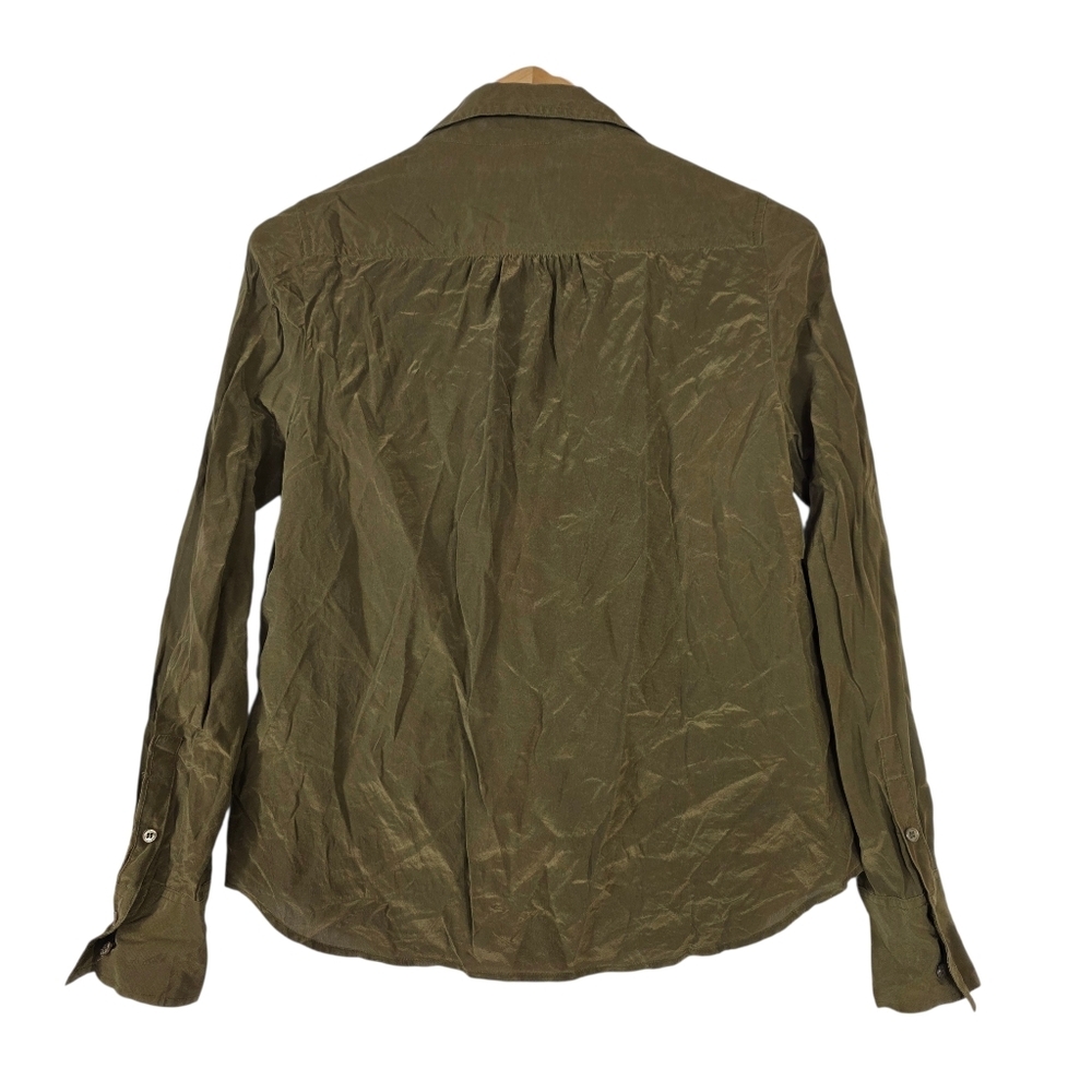 J. Crew Olive  silk Button Down Shirt - Picture 2 of 10